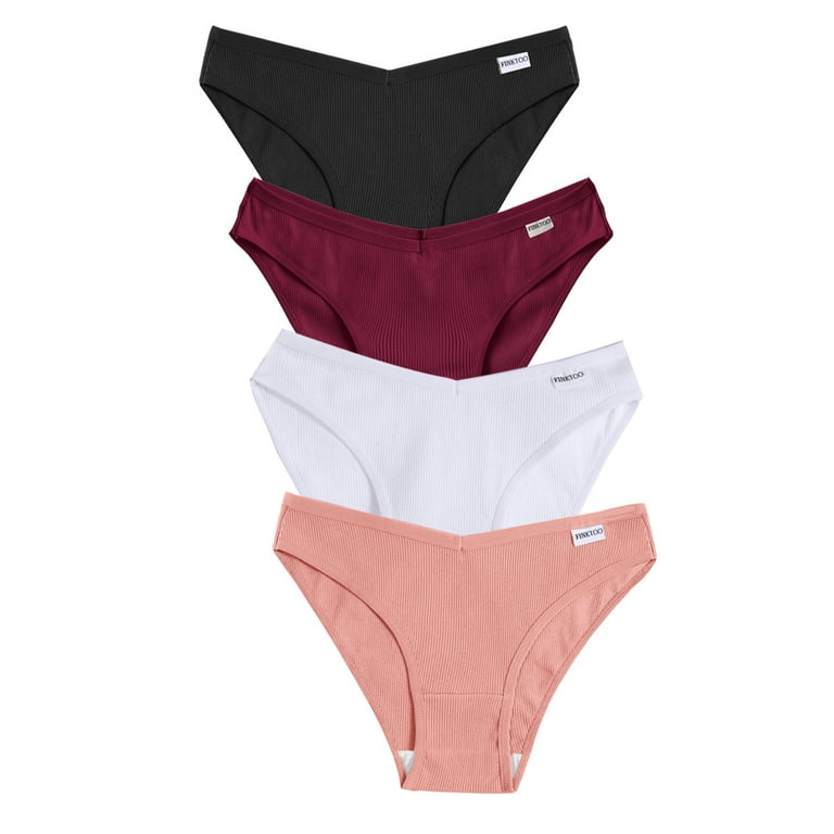 Finetoo Cotton Underwear For Women High Cut Cheeky Panties Soft Stretch Low  Rise Hipster Bikini Panties S-XL 4 Pack