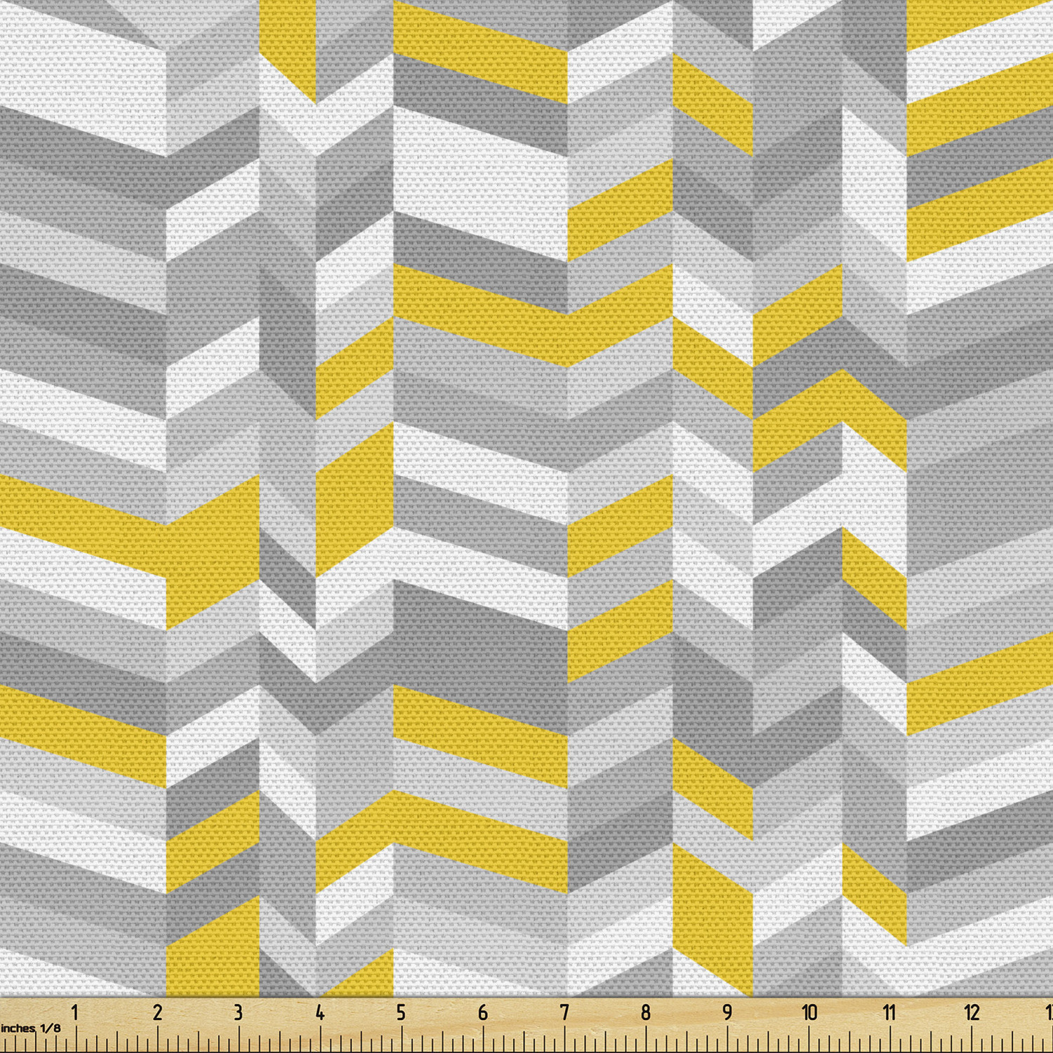 Grey and Yellow Fabric by the Yard, Geometric Vintage 60s Home Pattern