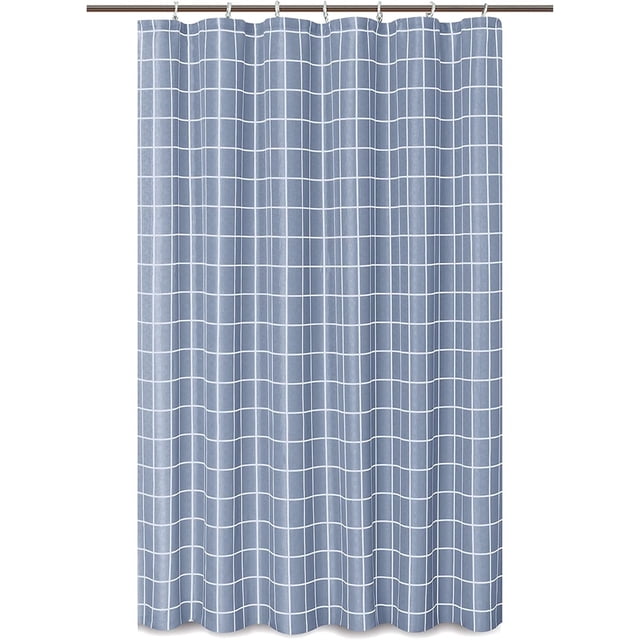 Extra Long Textured Fabric Shower Curtain 72" Width by 84" Length, Gray Printed Checkered Printed Bathroom Curtain Machine Washable