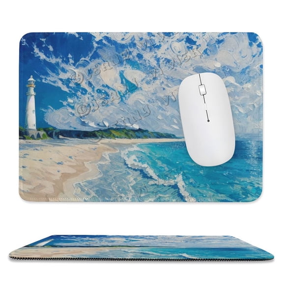 Lighthouse Beach Printed Mouse Pad, 8"x10", Premium-Textured Square Mousepad,Stitched Edge Anti-Slip Waterproof Rubber Mouse Mat