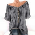 thumbnail image 3 of Scyoekwg Summer Womens Tops Plus Size Short Sleeve T Shirts Trendy Lace Casual Loose Comfy Going Out Tops Classic Solid Color Blouses (Dark Gray,S), 3 of 6
