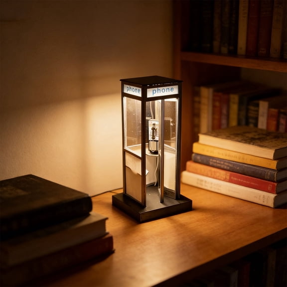 8" Retro Vintage Tall Phonebooth Lamp, Telephone Booth Table Lamp with LED Light, Phone Box Decorative Night Light for Bedroom, Home Decor, Birthday Gift