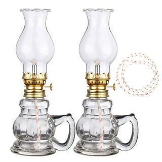  Oil Lamps for Indoor Use,2 Transparent Glass Kerosene Lamps  with 1 Roll of Wick,Rustic Hurricane Lamp for Home Lighting Emergency Light,Desktop  Decor : Home & Kitchen