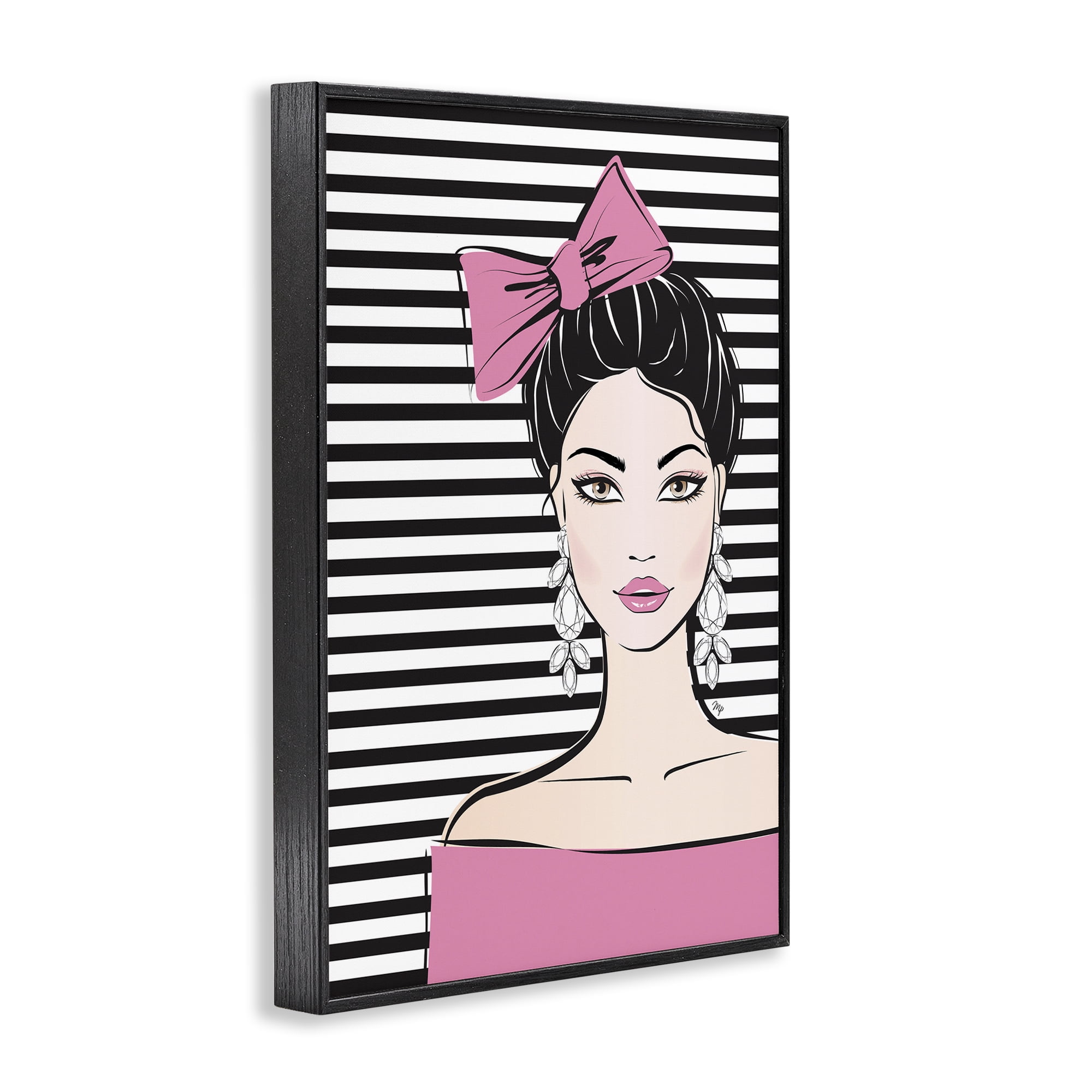 Stupell Industries Girl with Pink Bow & Earrings Black Framed Giclee Art, design by Martina Pavlova