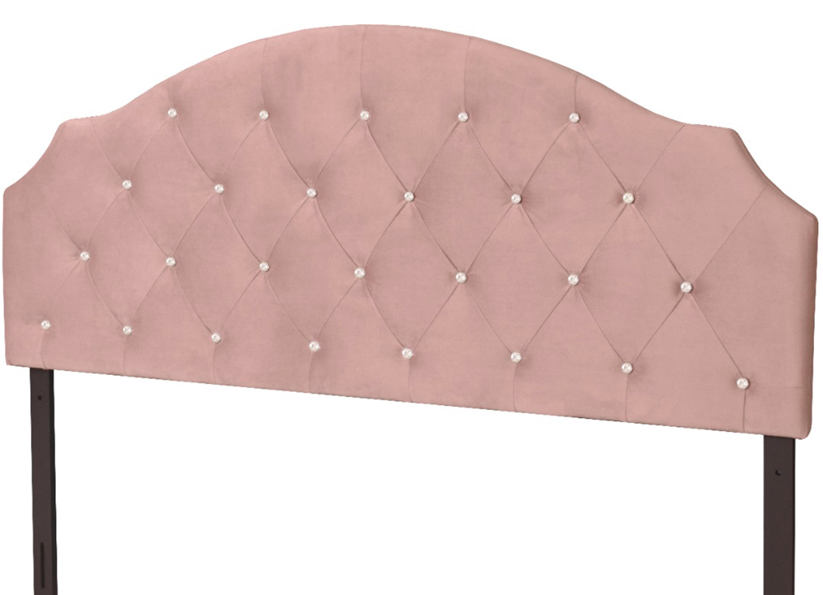 Home Design Evelina Queen Tufted Upholstered Headboard, Pink, Velvet with Diamond Button Tufting, Modern Bedroom Furniture