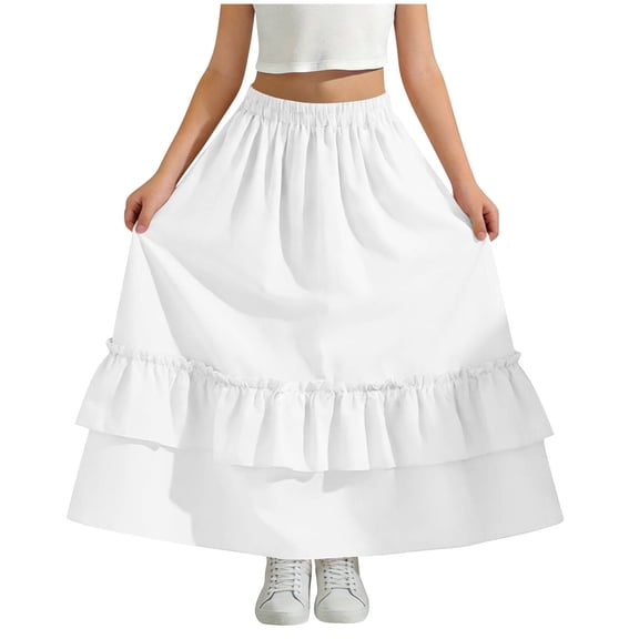 DxhmoneyHX Summer Maxi Skirts for Girls Ruffle Flowy Layered Long Skirts Comfy Stretchy Casual A Line Beach Sleeveless Swing Dress with Pocket