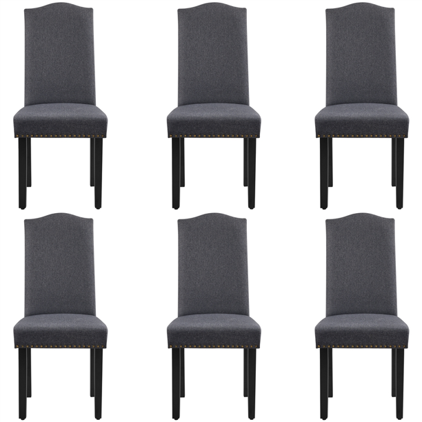 Smile Mart 6pcs Fabric Padded Parson Dining Chairs with Nailhead Trim