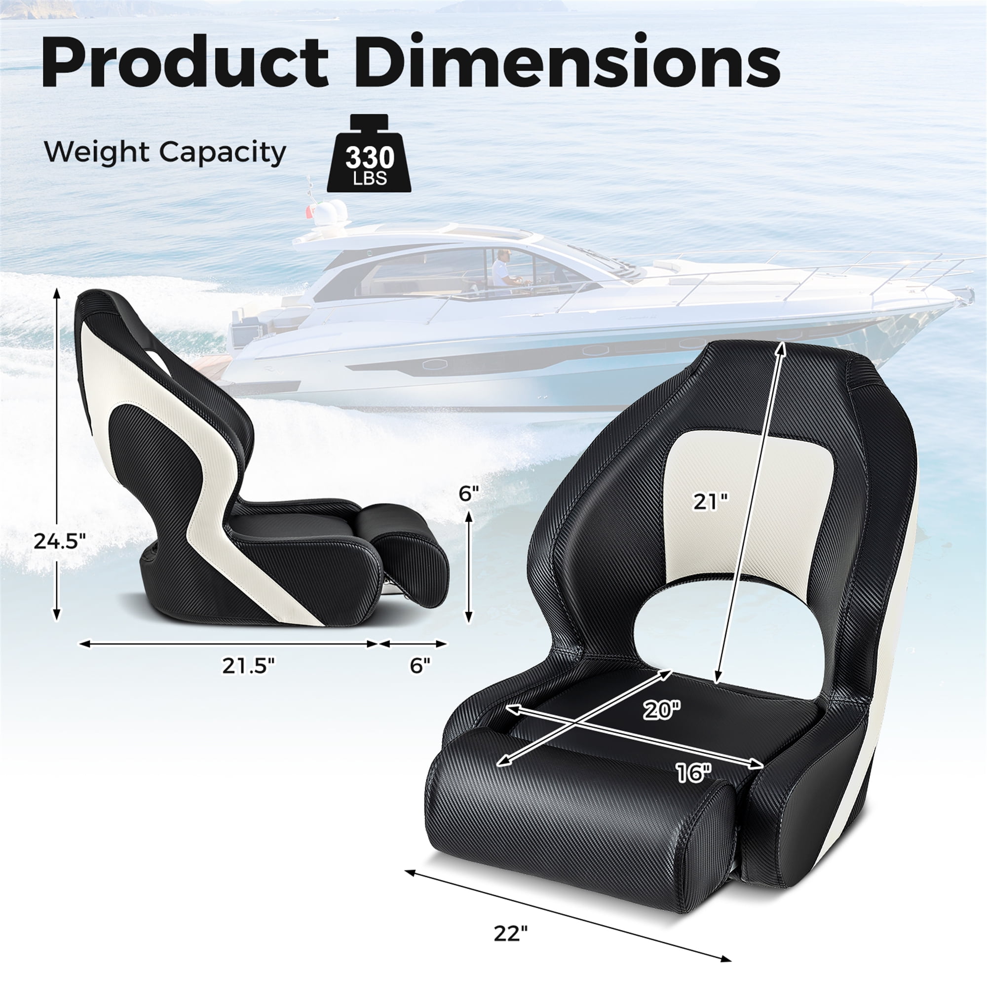 Gymax Siège Seau de Capitaine Siège de Bateau Ponton avec Cuir PVC Imperméable Dossier Haut 17 Pieds