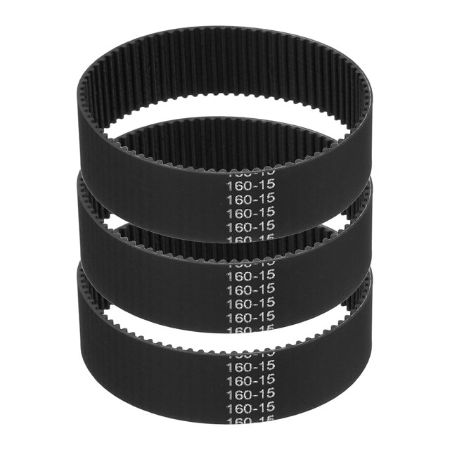 Correa de sincronización GT-2 de 160 mm, paquete de 3, ancho de 15 mm, paso de 2 mm, correa de sincronización GT-2 de bucle cerrado de goma, negra