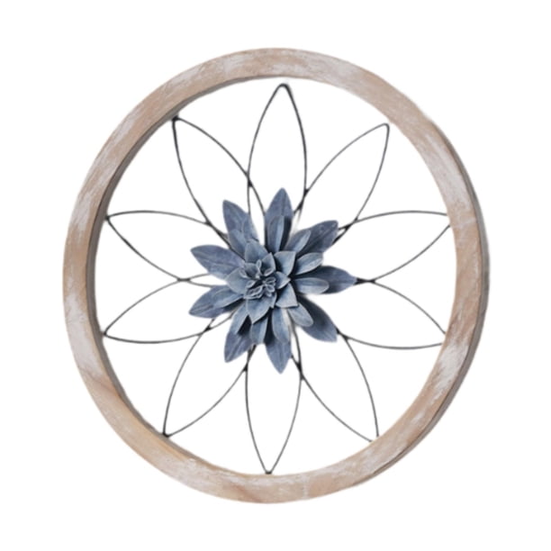 Decoración de pared de metal con flores, adorno decorativo moderno de pared, escultura de pared para el hogar Azul