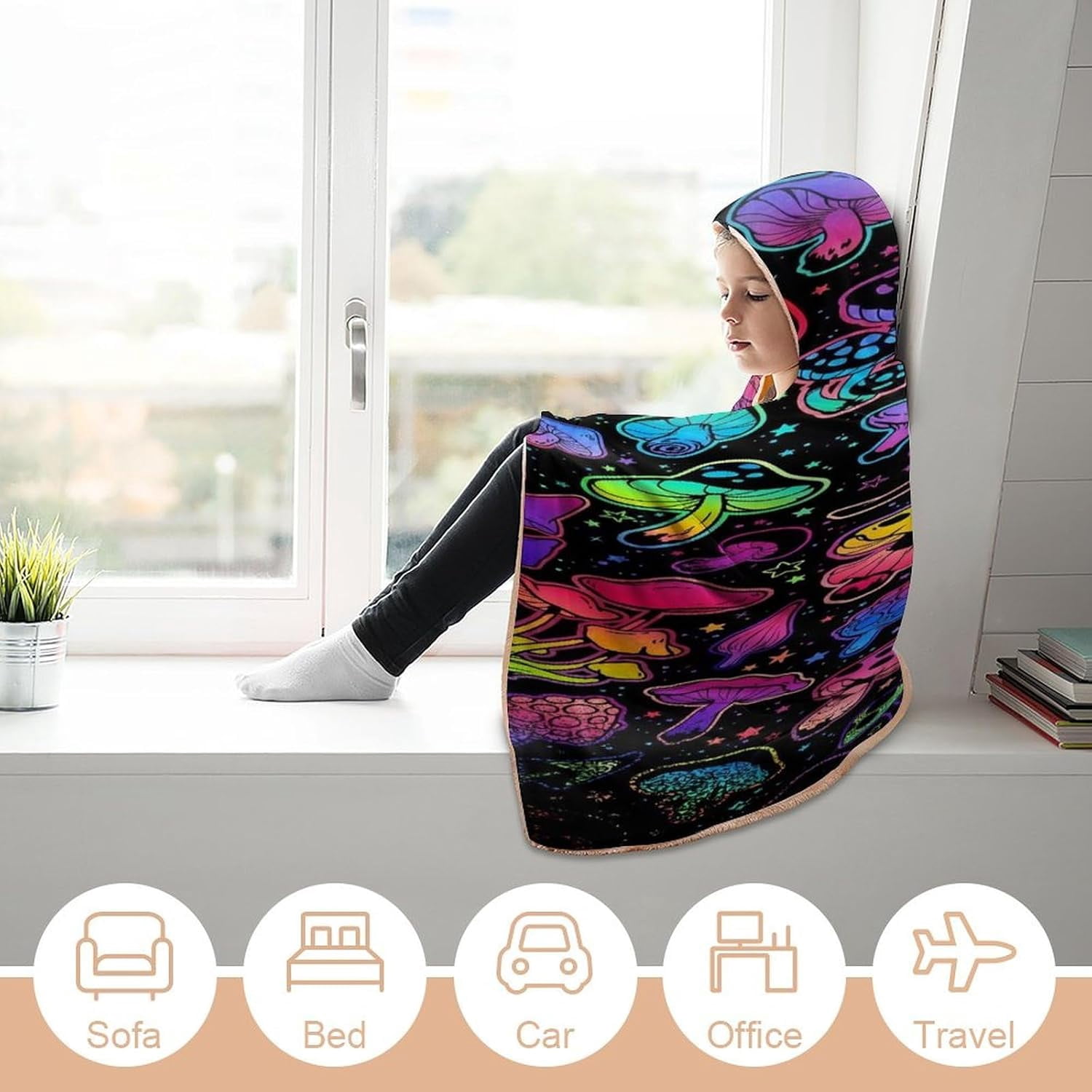 Mushroom Hooded Blanket Mushrooms Gifts for Women Mushrooms Wearable Blanket Hoodies Blankets for Bed Room Decorative