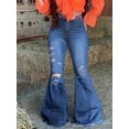 thumbnail image 3 of High-Waisted Ladies Denim Trousers With Holes And Flared Trousers, 3 of 4