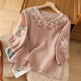thumbnail image 2 of Womens Shirts 2026 Retro Embroidered 3/4 Sleeve Linen Spring Summer Tshirts Shirts for Women Pink L, 2 of 8