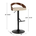 thumbnail image 4 of LumiSource Chrome Metal, Zebra Wood, White PU Grotto Adjustable Barstool - Set of 2, 4 of 9