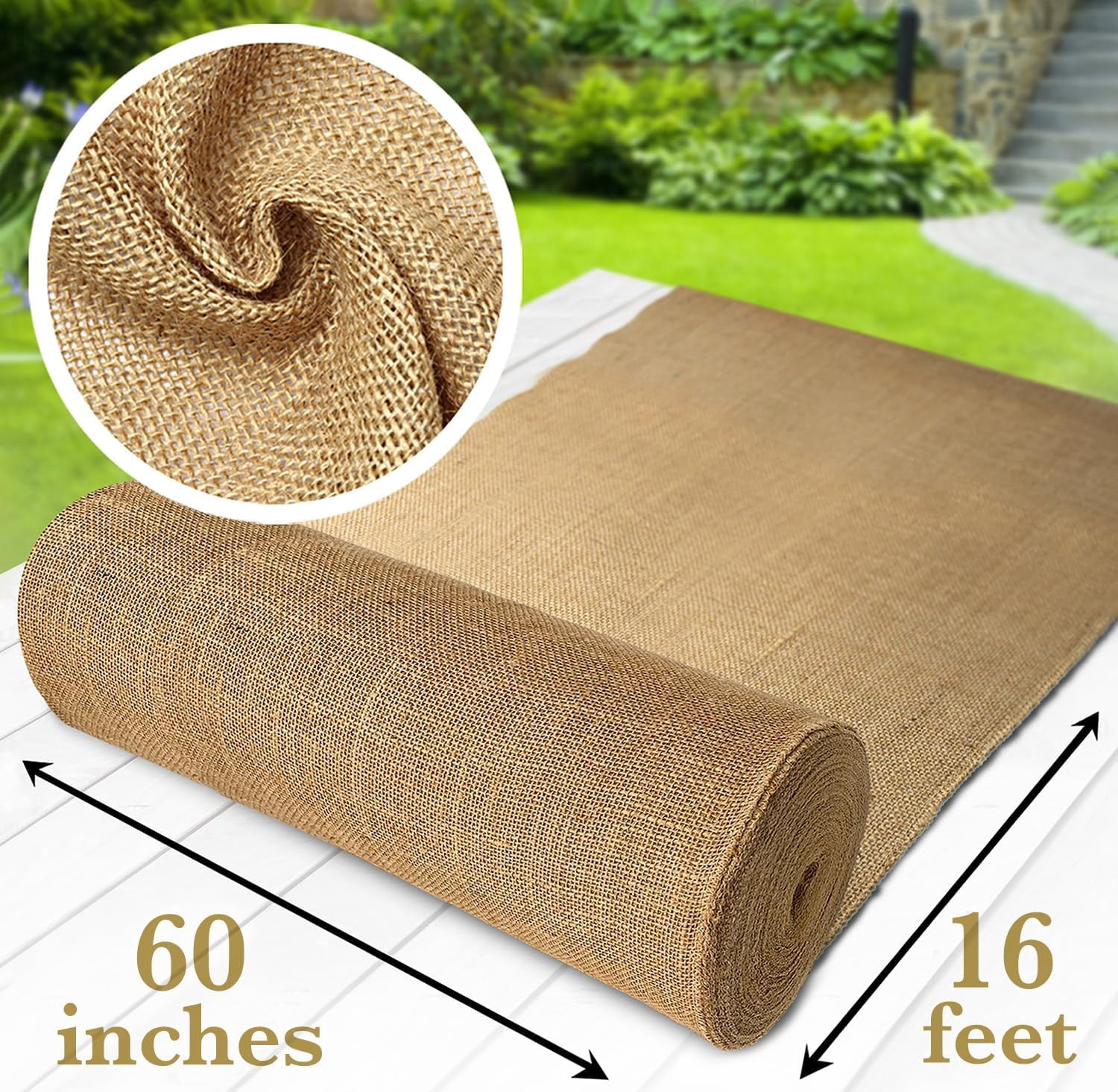 Burloptuous 60"x 16 Feet Gardening Burlap Fabric Roll - Burlap Tree Wrap, Weed Barrier, Multipurpose Natural Burlap Fabric