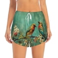 thumbnail image 2 of Balery Retro Birds Pantalones cortos deportivos para mujer con forro y dos bolsillos, elásticos, para entrenamiento, gimnasio, yoga-Medium, 2 of 7