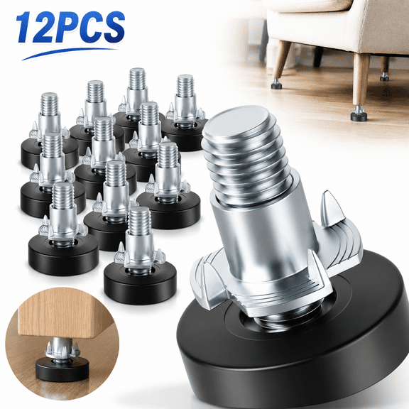 Emlimny 12 Pack Furniture Leveling Feet with T-Nuts,1/4"-20 Thread Adjustable Screw Levelers for Table, Chair, Stool, Cabinet Legs, Heavy Duty Floor Protectors