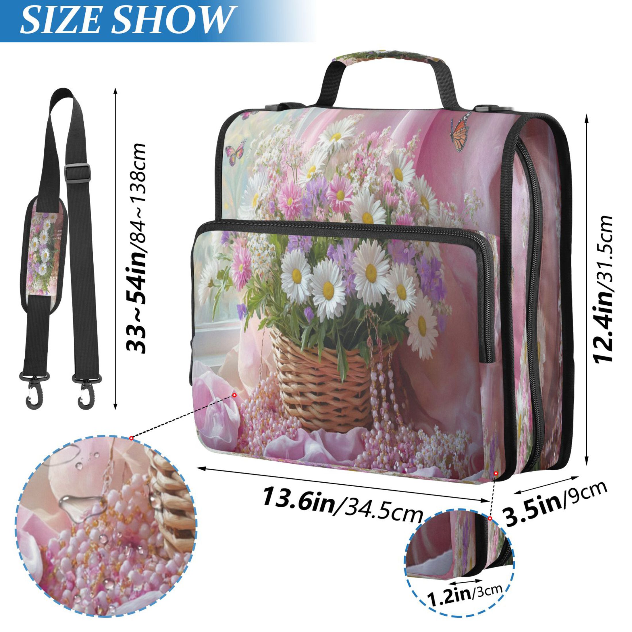 YAZAOO Zipper Binder trapper keeper Documents Organized Design Basket_of Flowers and Butterflies Printed
