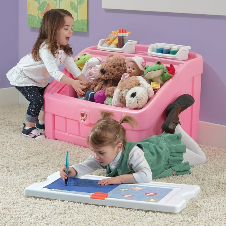 Step2 2-In-1 Tan Toy Storage Box & Art Lid Plastic Toy Chest 