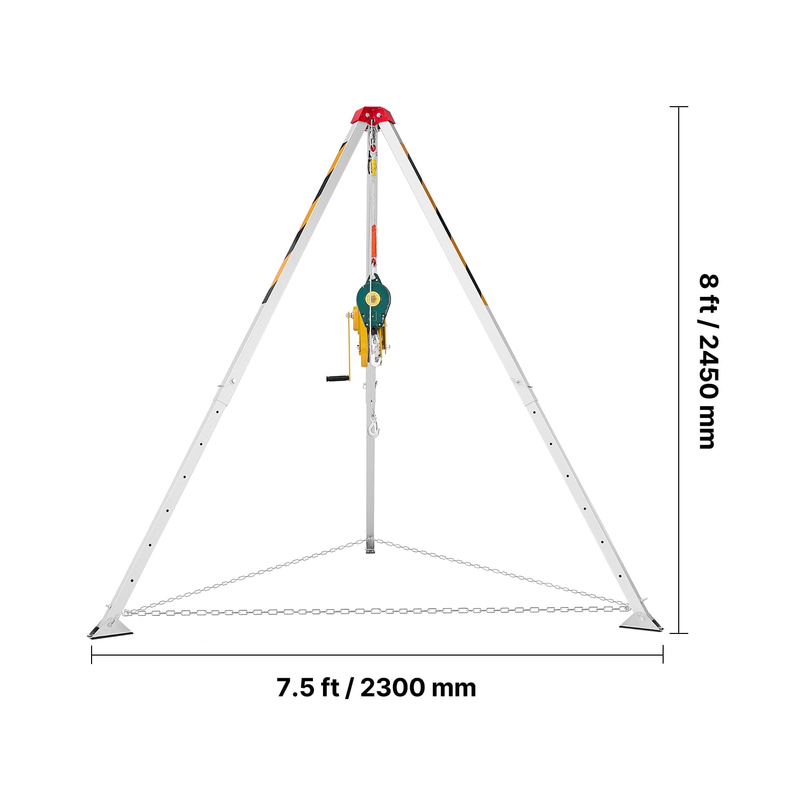 VEVOR Confined Space Tripod Kit, Heavy Duty Rescue Tripod Lifting Hoist 2600 lbs Winch, 4.76 ft Adjustable Legs, 98.5 ft Cable Portable Kit, 32.8 ft Fall Protection, 5.25-8.04 ft Working Height