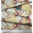 thumbnail image 2 of Soimoi Beige Silk Fabric Floral & Bird Print Fabric by Yard 44 Inch Wide, 2 of 3