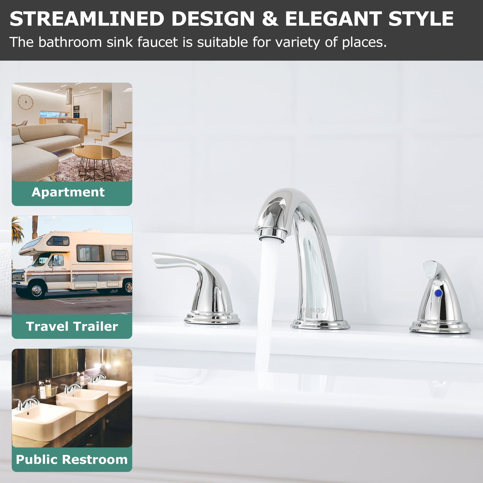 PARLOS 2-Handle Widespread Bathroom Sink Faucet, Chrome
