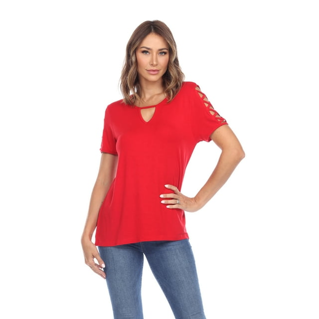White Mark Women's Keyhole Neck Cutout Short Sleeve Top