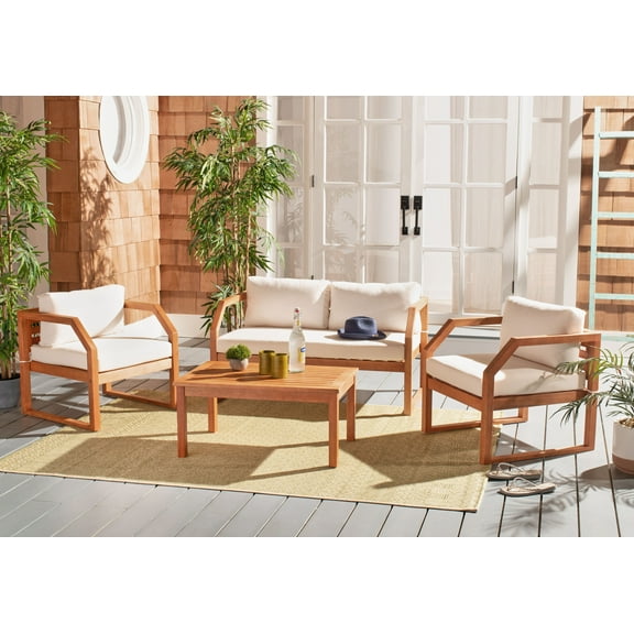 SAFAVIEH Outdoor Collection Dren 4-Piece Living Set Natural/Beige