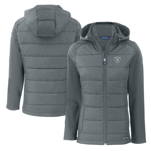 Women's Cutter & Buck Dark Gray Las Vegas Raiders Evoke Hybrid Eco Softshell Recycled Full-Zip Hoodie Jacket