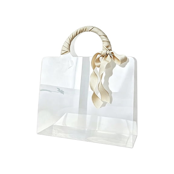 Clear Gift Bags with Handles, Reusable Transparent Pvc Tote, Sturdy Waterproof Tear-Resistant Flower Gift Bag, 11.81x7.87 Inches, for Wedding Birthday Bridal Shower Party Favors