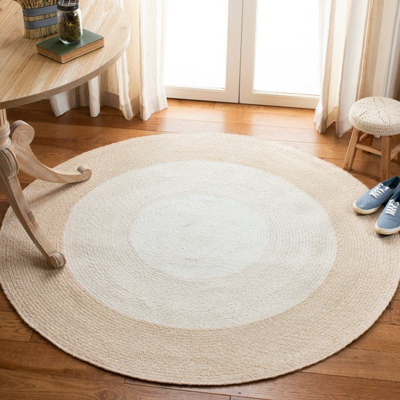 SAFAVIEH Braided Osmond Geometric Polyester Reversible Area Rug, Beige/Ivory, 8' x 8' Round