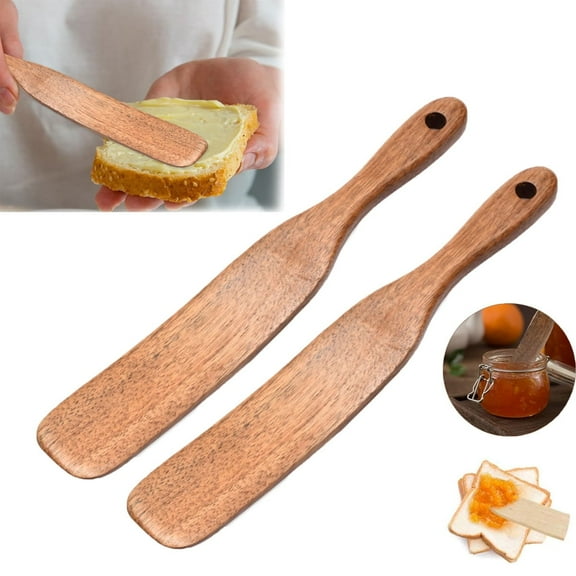 Tutuviw 2 Pcs Wooden Sourdough Spatula, Kitchen Tools, Dough Stirring Stick with Hanging Hole, Sourdough Starter Stir Stick for Rising, Spreading, Baking, Mixing Dough, 11" x 1.3"