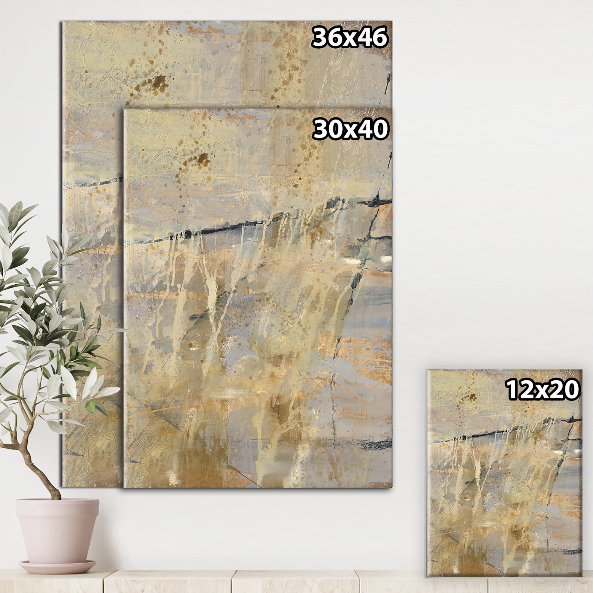 Designart 'Geometric Cream Block II' Modern Glam gallery-wrapped Canvas