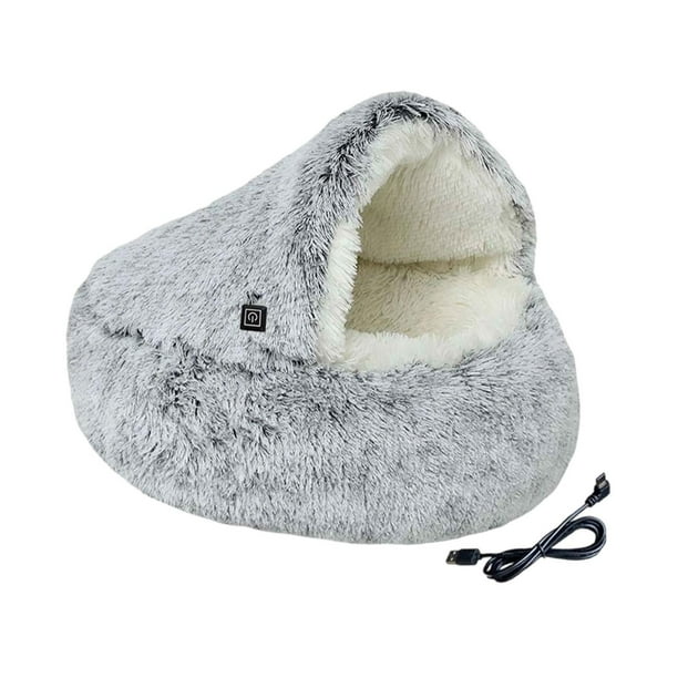 Cama calefactada para gatos, cálida cama para perros, cueva para dormir en otoño e invierno, suministros para mascotas acogedoras para cachorros Gris