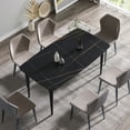thumbnail image 2 of 63" Black Sintered Stone Dining Table, 6-Person Modern Curved Design, Black Metal Legs, Stain & Heat Resistant, Ideal for Kitchen or Dining Room, 2 of 8