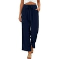 thumbnail image 3 of Feancey Womens Wide Leg Palazzo Pants Belted High Waisted Business Casual Capri Dress Pants Flowy Loose Fit Straight Cropped Trousers with Pockets Dark Blue XL, 3 of 10