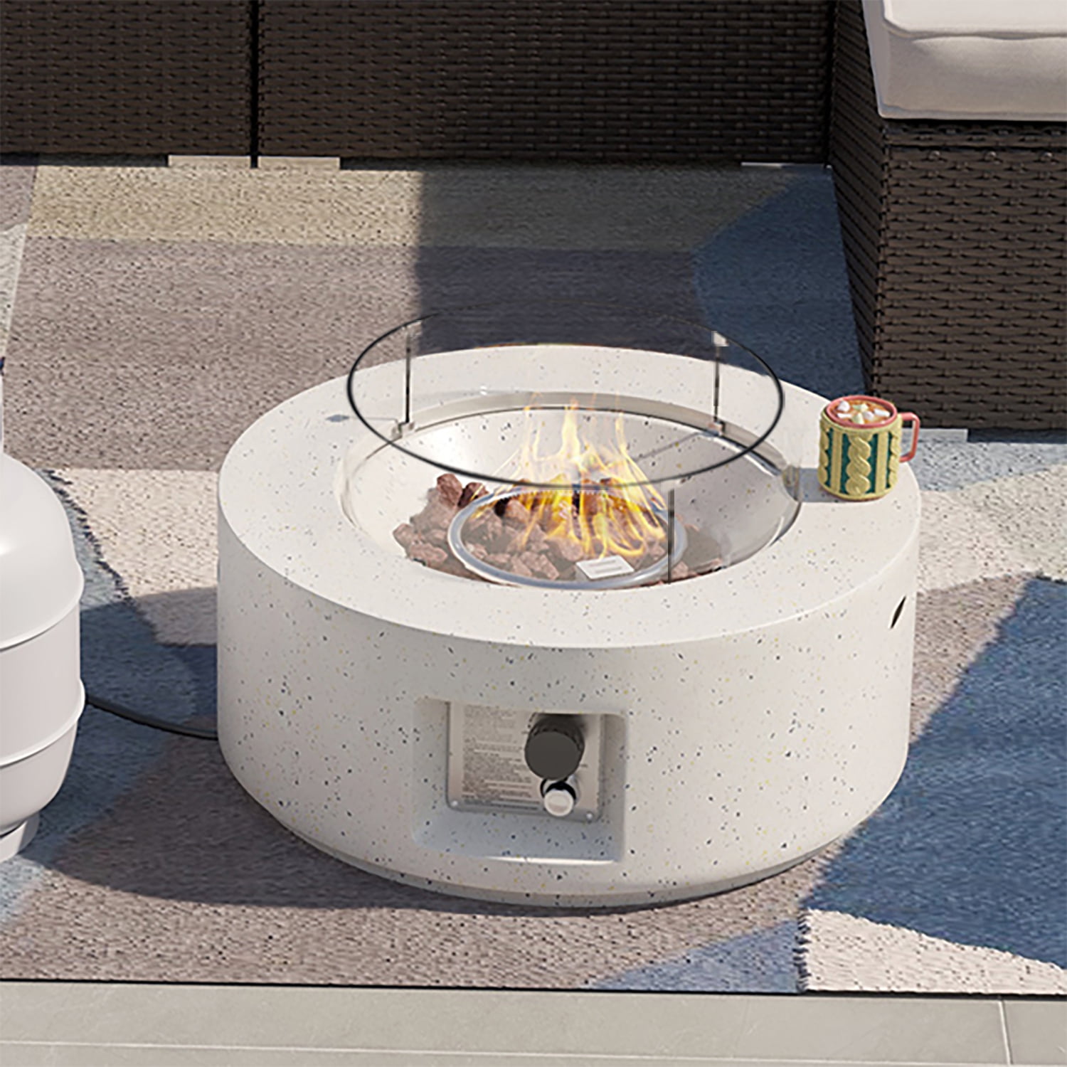 MOALCOFER 28"Round Propane Fire Pit Table,40,000 BTU Stainless Steel Burner Gas Fire Pit with Wind Guard