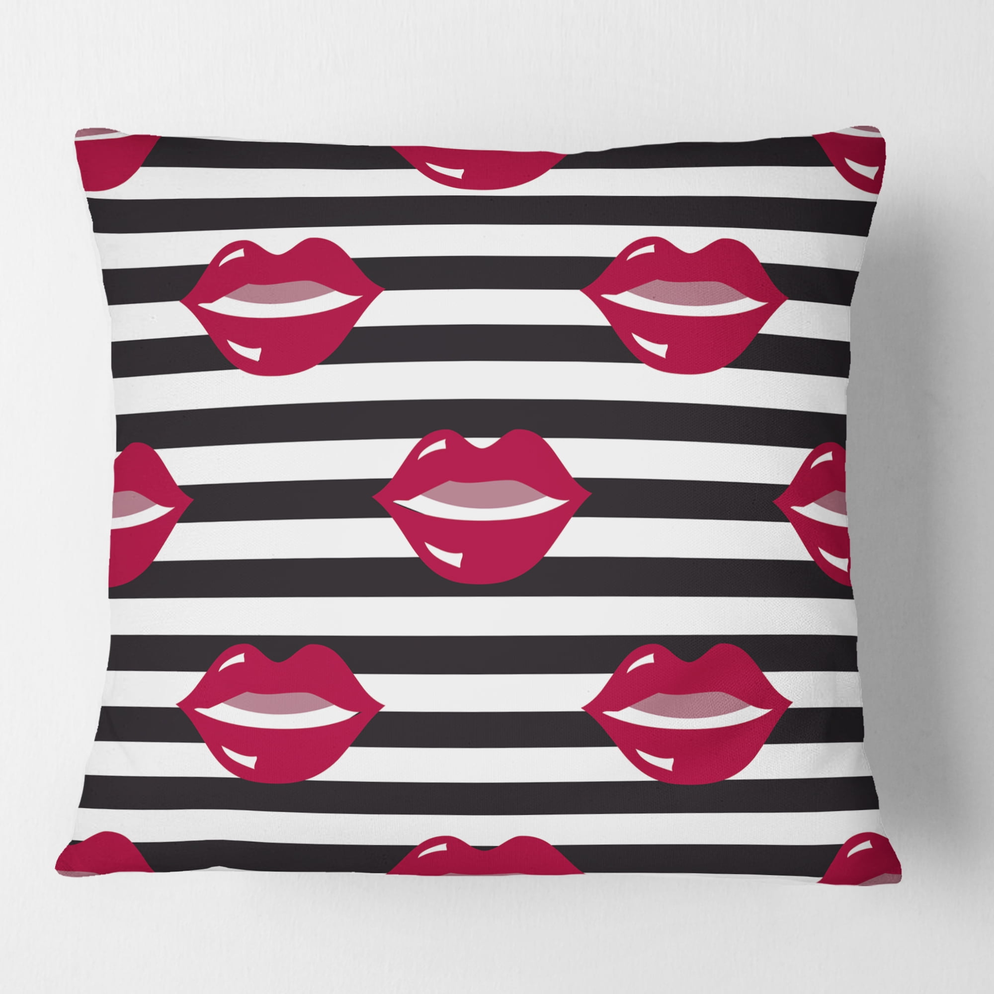 Designart Red Lips Fashion Pattern' Mid-Century Modern Throw Pillow - 16x16
