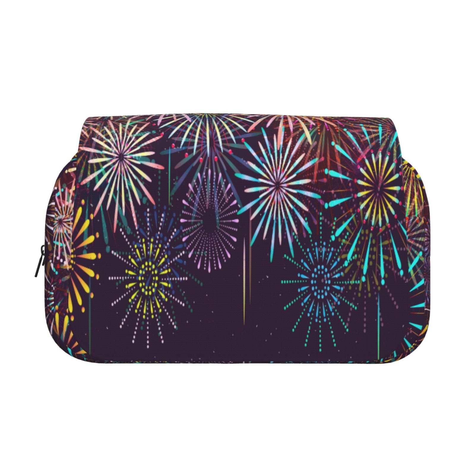 Rateoe Fireworks2 Pattern Double Clamshell Pen Case, Storage Organizer with Two Zipper Compartments– Holds Up to 50 Pencils & Pens