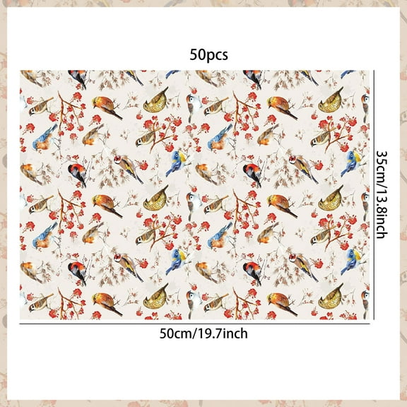 Vintage Red Bird & Floral Tissue Paper - Retro Watercolor Design for Party Decor & Gift Wrapping