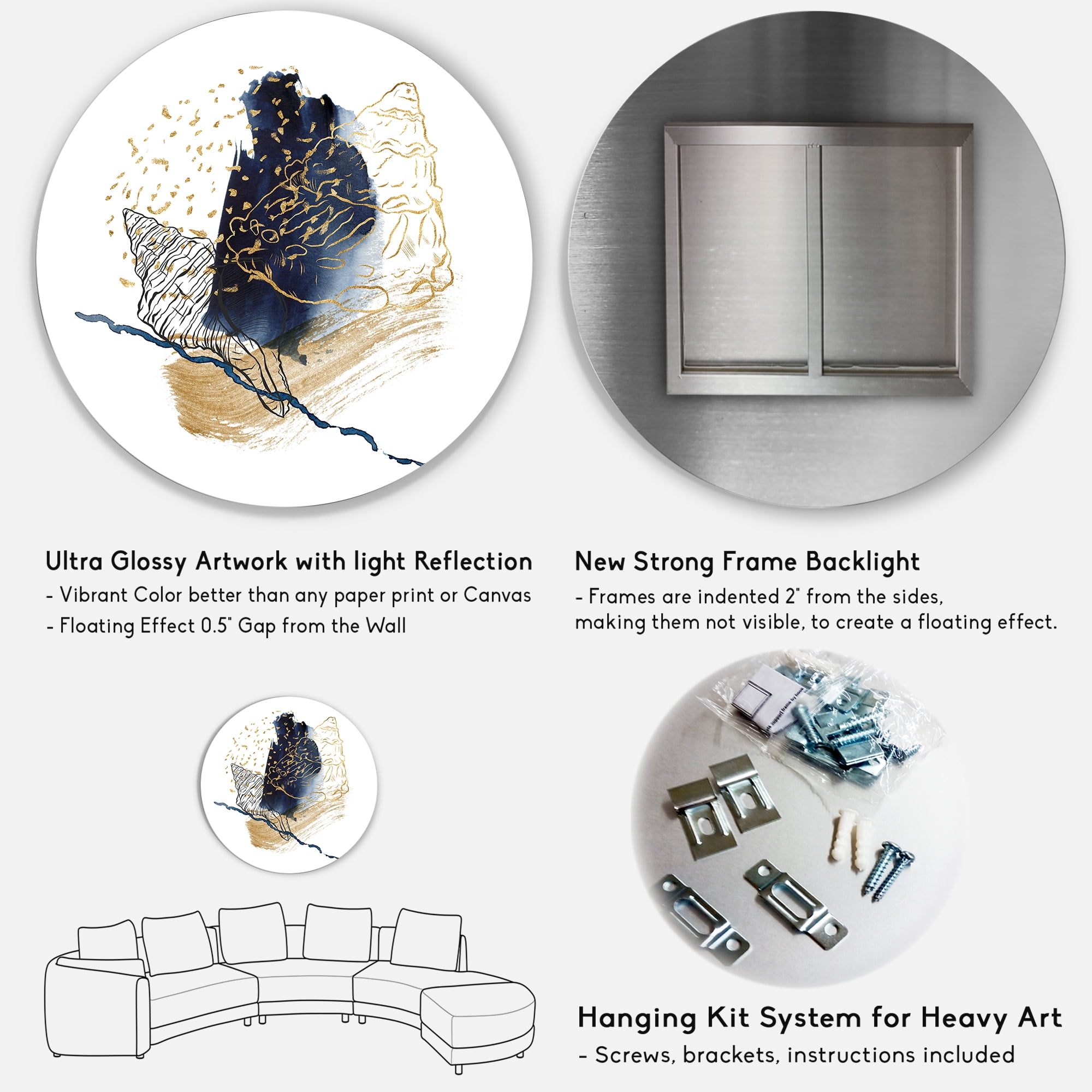 Designart 'Underwater Marine Life With Gold Shell Line Art' Farmhouse Circle Metal Wall Art 36x36 - Disc of 36