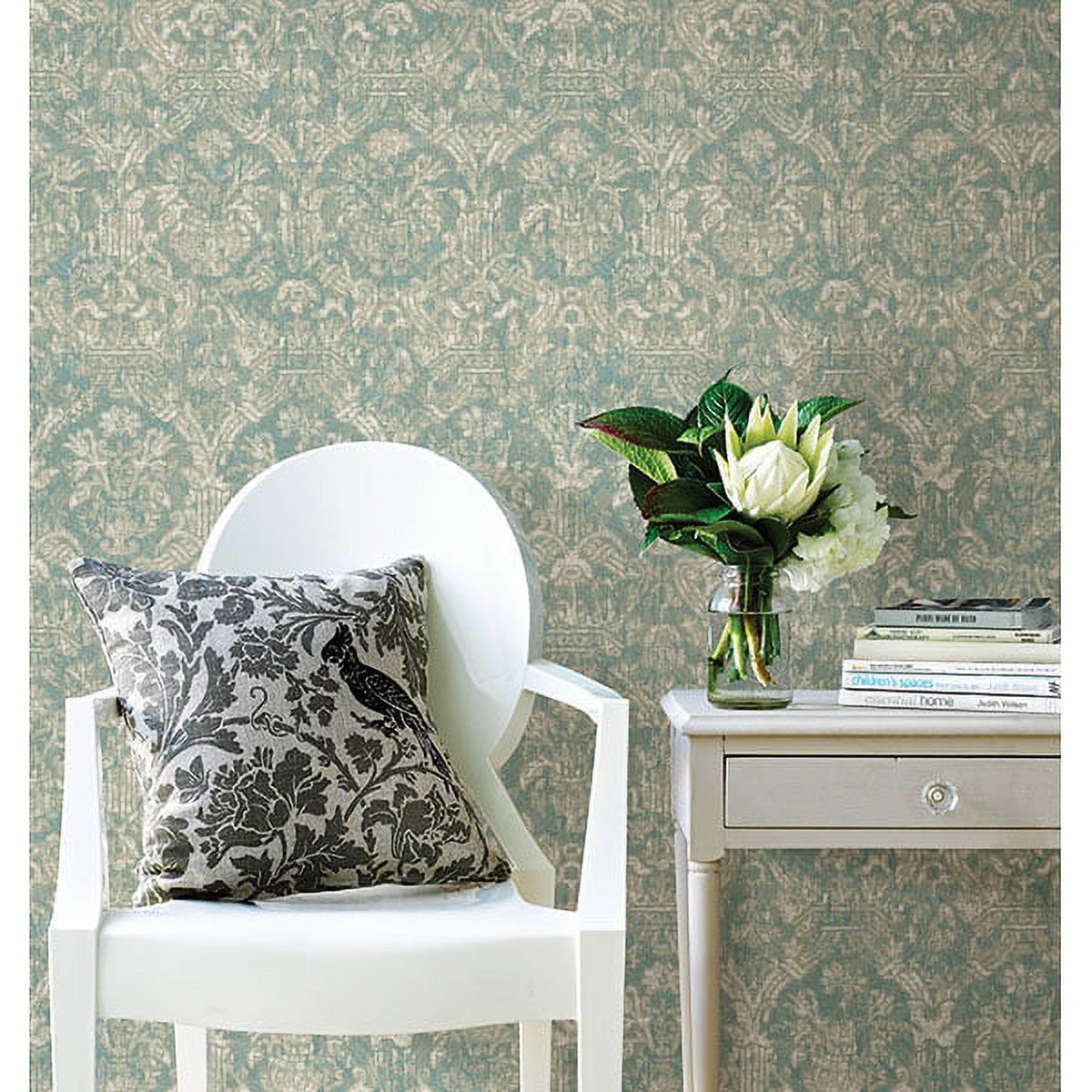 Lotus Turquoise Damask Wallpaper