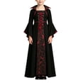 thumbnail image 6 of Gpaecead Girls Medieval Gothic Vampire Costume Dress Black Red Lace Up Bell Sleeve Gown for Theme Party Burgundy, 6 of 8