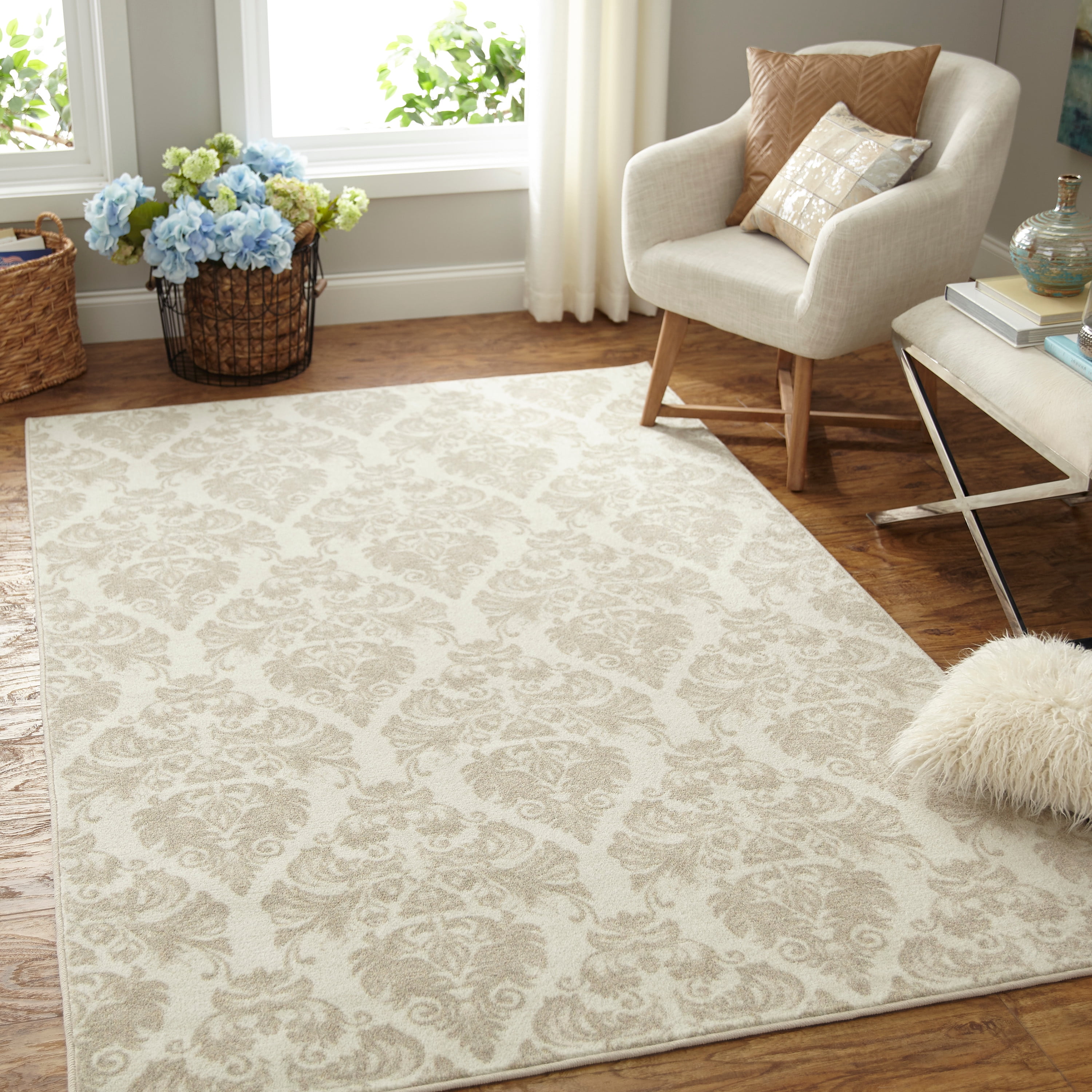 Mohawk Home Prismatic Paris Damask Linen Transitional Floral Precision Printed Area Rug, 5'x8
