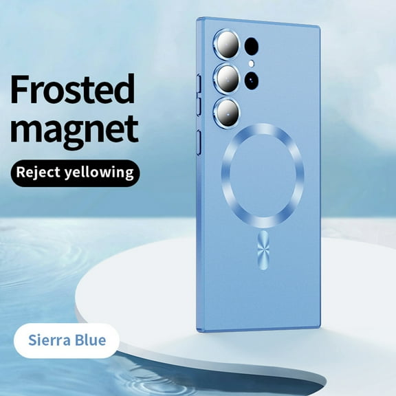 for Samsung Galaxy S22 Ultra Liquid Case with Camera Lens Protector, Compatible with Magsafe Luxury Magnetic Phone Case for Men Women Girls Shockproof Matte Bumper Phone Case Cover - Blue