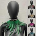 thumbnail image 2 of Faux Feather Scarf Faux Pearl Decor Soft Adjustable Lace-up Ribbon Retro Gothic Collar Cosplay Party, 2 of 4