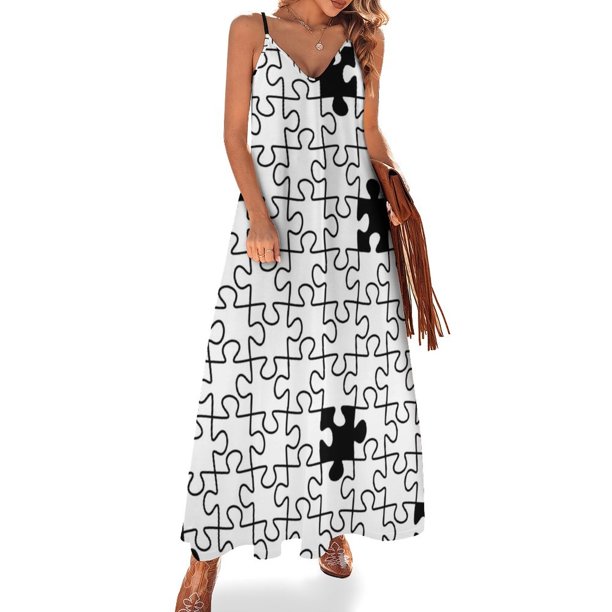 La pieza que falta - Rompecabezas abstracto Vestido sin mangas en blanco y negro Vestidos sueltos elegantes para mujer