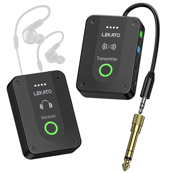 LEKATO MS-02 Wireless in Ear Monitor System 2.4G Stereo Wireless IEM System with Transmitter Beltpack Receiver Automatic Pairing for Studio Band Rehearsal Live Performance