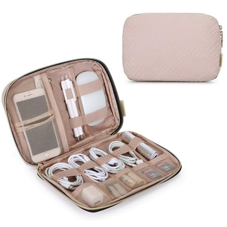 BAGSMART Travel Electronics Organizer, Waterproof Cable Organizer Bag for Electronic Accessories Case, Undeformable Portable Storage Pouch for Phone, Hard Drives, Cord, Charger, USB, SD Card, Pink