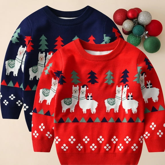 Zwiiyzr Toddler Baby Boy Girl Christmas Sweater Pullover Reindeer Snowman Sweatshirts Knit Tops for 1-5 Years Red